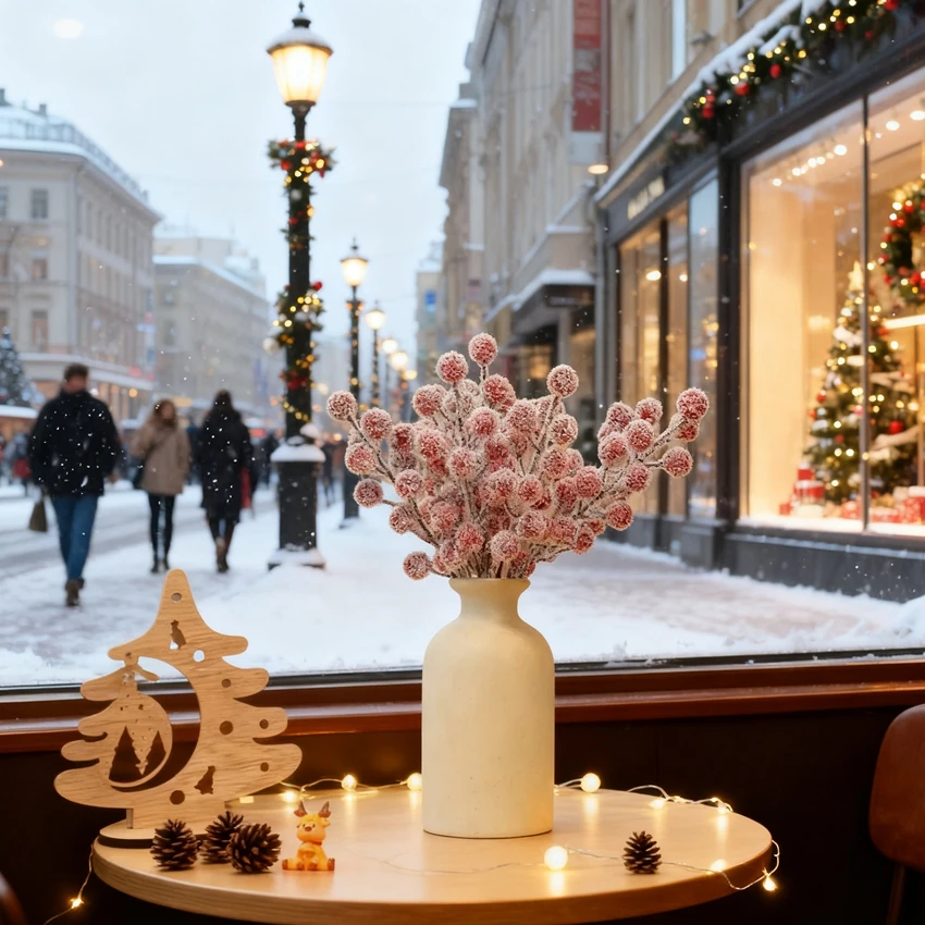 12Pcs Plante Artificielle Houx Petit Fruits Rouge De Noël Maison Chambre Table Décor De Mariage En Plein Air Fleur D'anniversaire de Haute Qualité Cadeaux