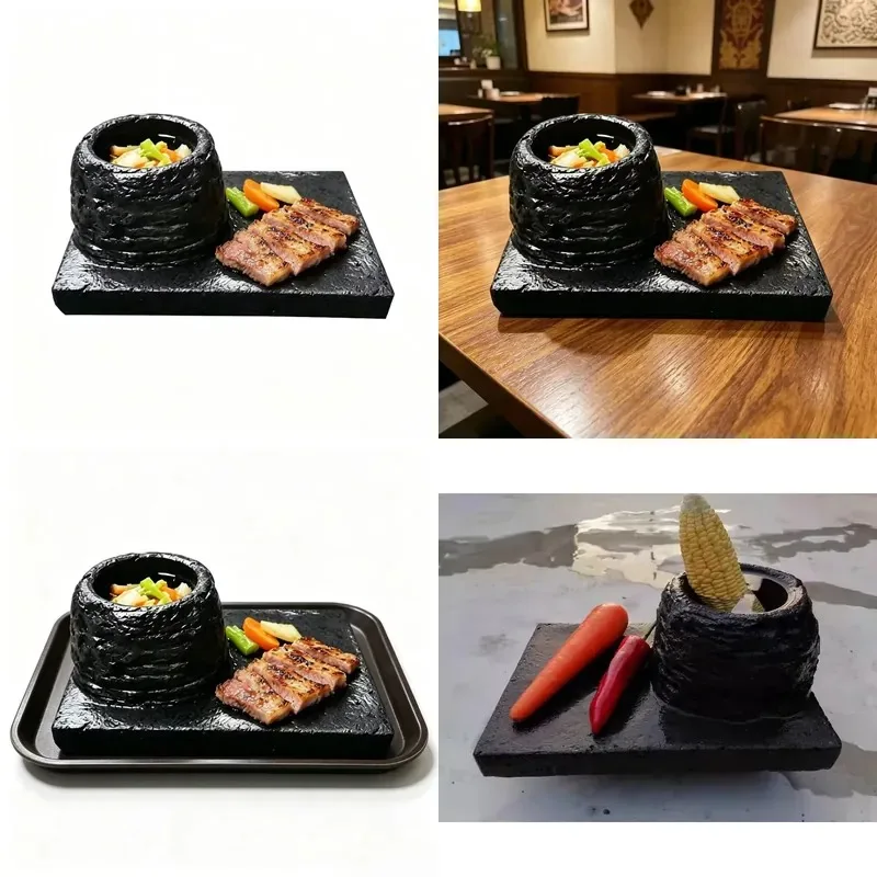 Personalized Volcanic Rock Lava Bowl Set Cutlery Restaurant Plate Cookware