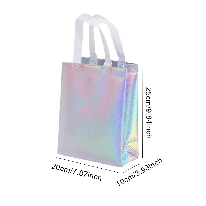 9Pcs Reusable White Holographic Non Woven Tote Bags with Handles, Iridescent Gift for Wedding Birthday Party Favor ZYF