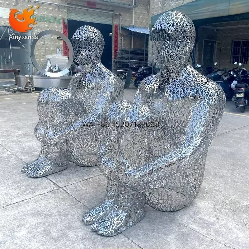 Wmwmnu Custom Large Outdoor Stainless Steel Hollow Figure Sculpture Polished Craft for City Garden Landscape Floor Ornaments