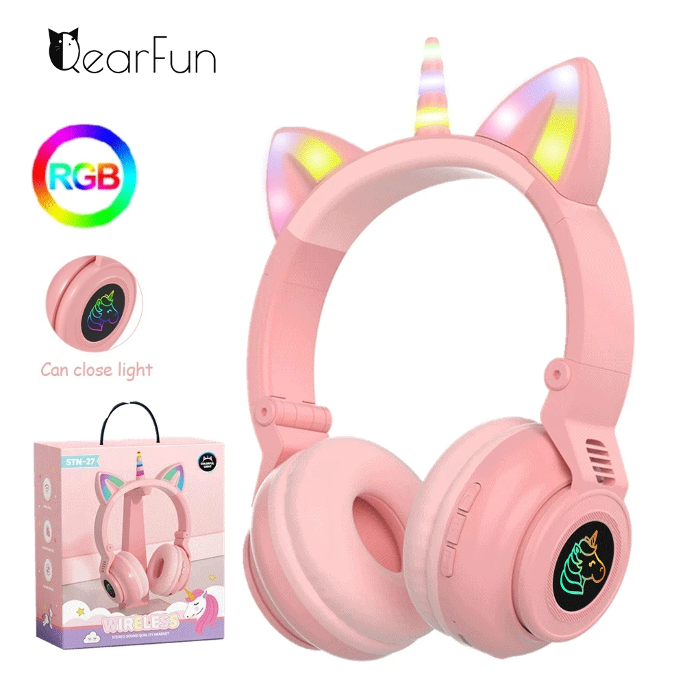 

Unicorn Kid Headphones LED light Wired Headphones with Noise Reduction Microphone Adjustable Headband Cute Kids Birthday Gift