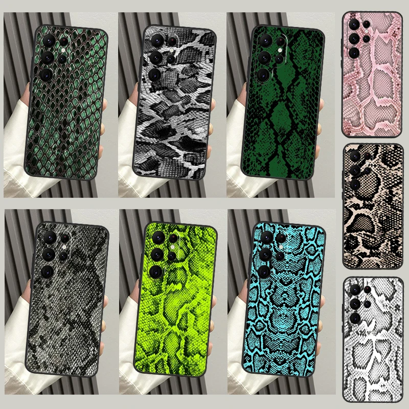 Snake Skin Print Case For Samsung Galaxy S23 S22 Ultra S20 S21 FE S9 S10 Note 10 Plus Note 20 Ultra Cover