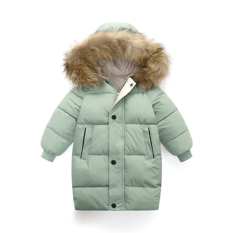 2022 Winter Jacket For Boys Girls  Raccoon Fur Hat Winter Coat For Boys Long Style Kids Parka Children Clothing