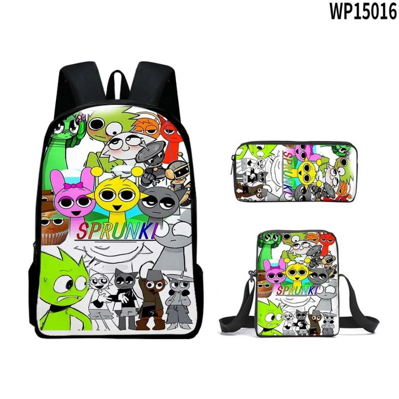 Sprunks Backpack 3 Set Backpack Pen Bag Music Rhythm Box Backpack Canvas Print Zipper Game Middle School Students Waterproof Bag