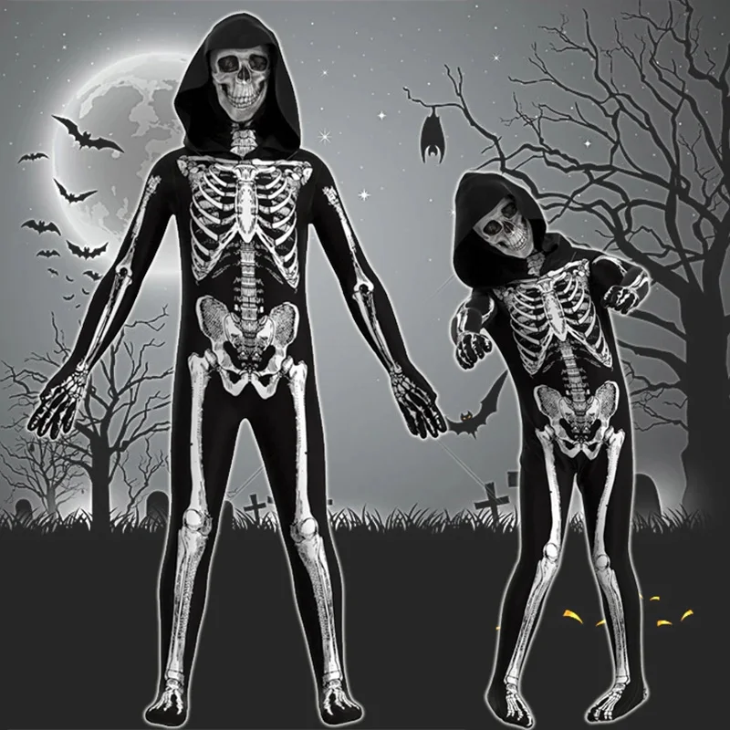 

Cupohus' Unisex Jumpsuit - Scary Black and White Halloween Jumpsuit Costume compatible for cos like Skeleton