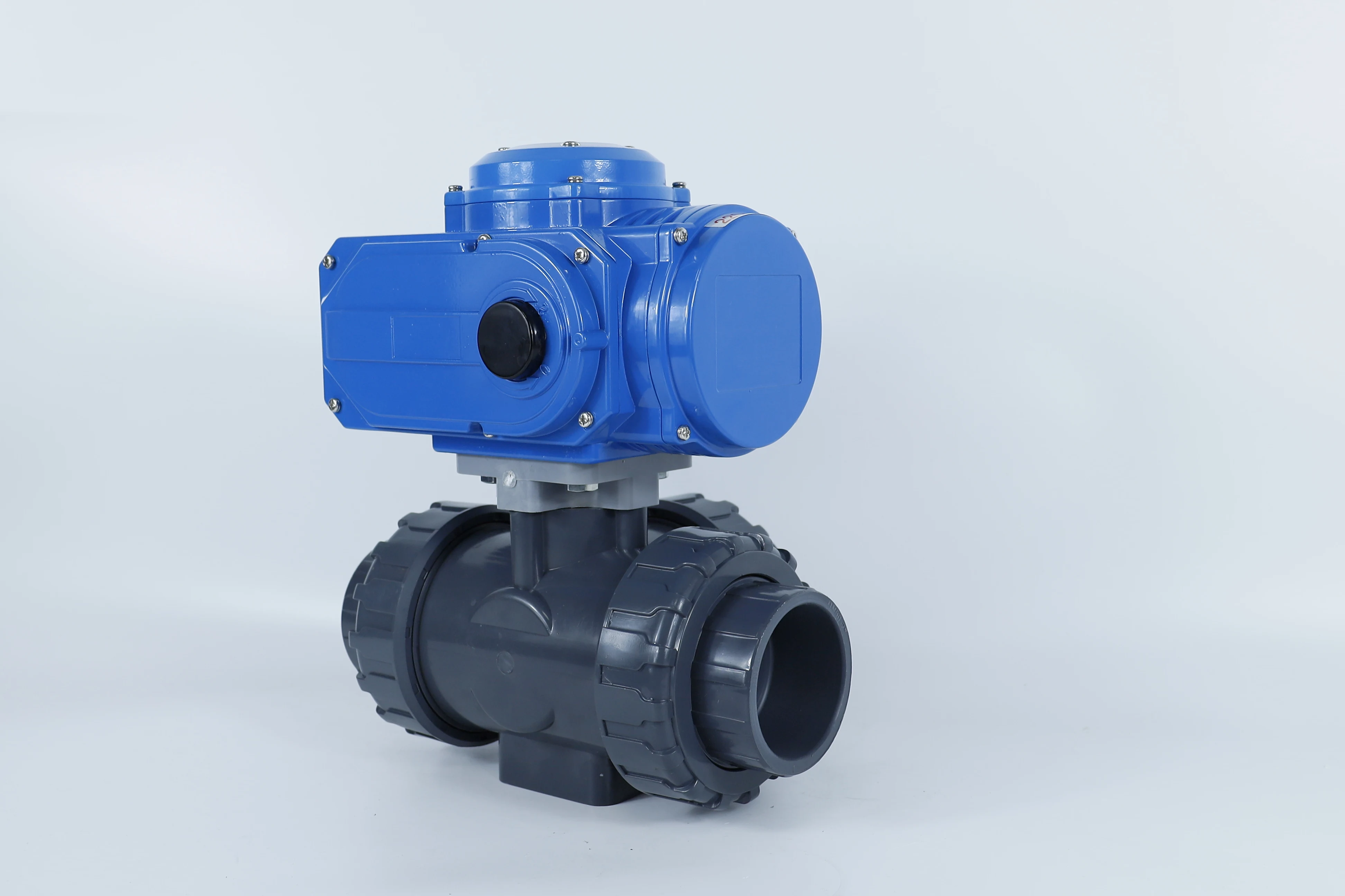 

3-Way electric UPVC double ball valve for water treatment