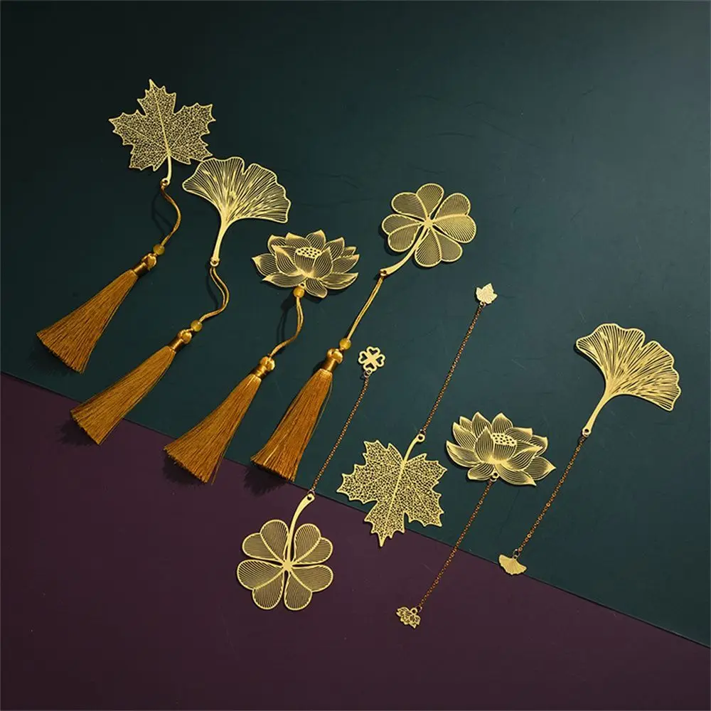 1pcs Student Chinese Style Stationery Retro Metal Bookmarks Hollow Ginkgo Biloba Maple Leaf Lotus Vein Book Marks Gifts