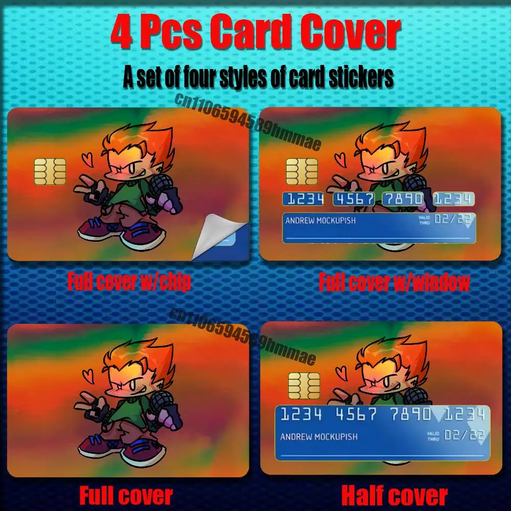 For Friday Night Funkin Pico Credit Bank Sticker ID Access Card Cover Skin Rainbow Color Laser Stickers Film