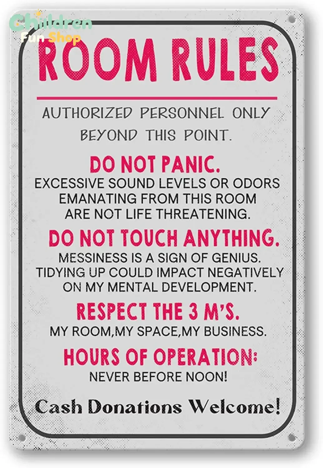 Room Rules Sign For Teen Girls Boy Bedroom/Gaming Door Decor Dorm Wall Accessories Cool Things, Funny Metal Tin Signs -alum,N