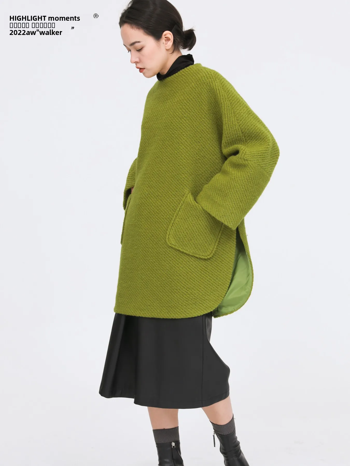 

Художественное шерстяное пальто цвета авокадо, средней длины, с капюшоном, в уличном стиле, однотонное, 65% полиэстер, 35% шерсть