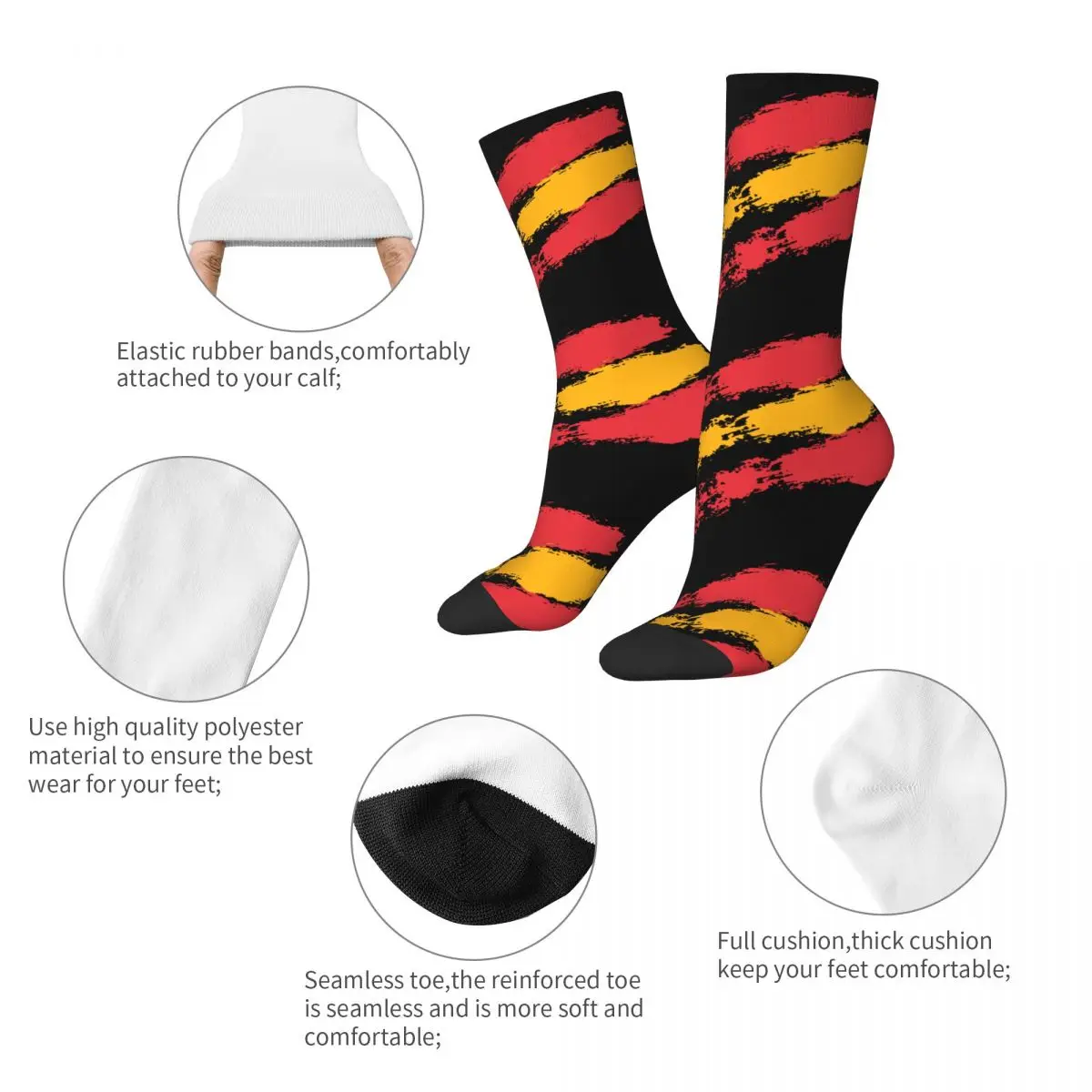 Fashion Spanish Flag Basketball Socks Spain Espana Polyester Crew Socks for Unisex Non-slip