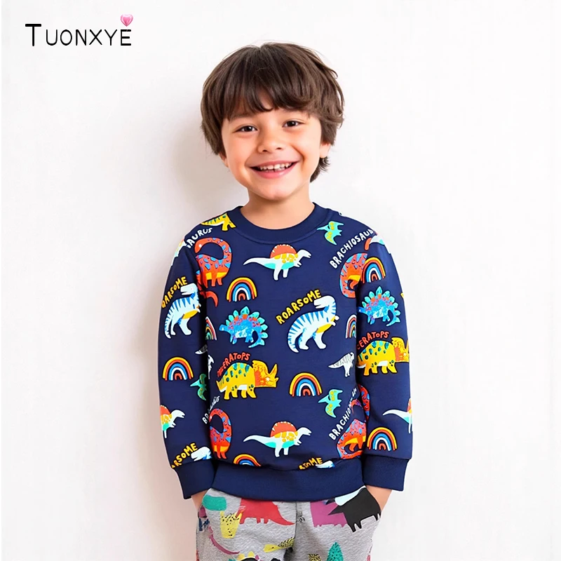 TUONXYE Baby Boys Long Sleeve Sweatshirt Animal Dinosaur Print Kids Casual Sweatshirts Spring Autumn Children's Costumes