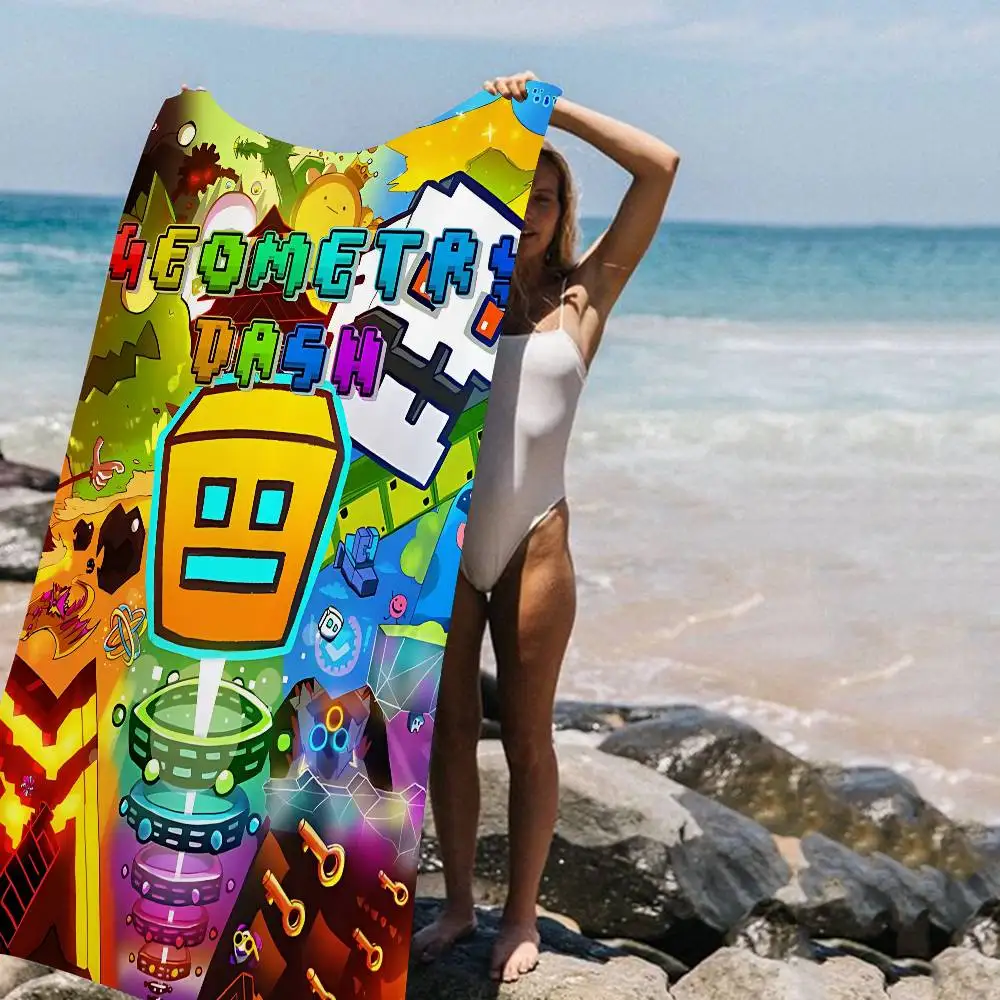 G-Geometry Dash Game Beach Towel Colorful Bath Towels for Girl Microfiber Quick Dry Custom Sand Free Beach Yoga Spa Gym Pool
