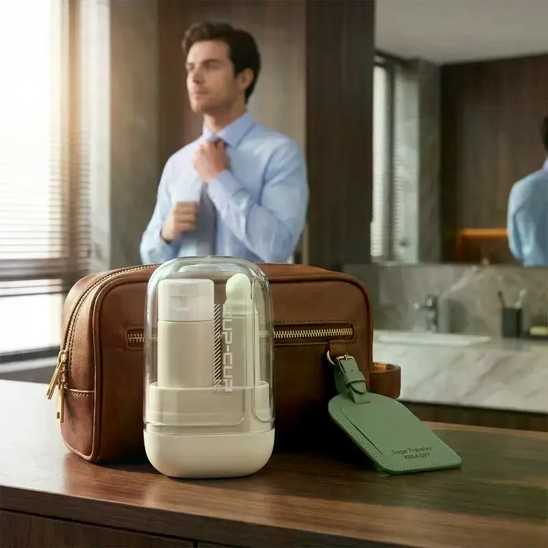 Travel Toiletries Set -3-In-1 Convenient Mouthwash Cup Toothbrush Toothpaste Storage Box For Business Trips