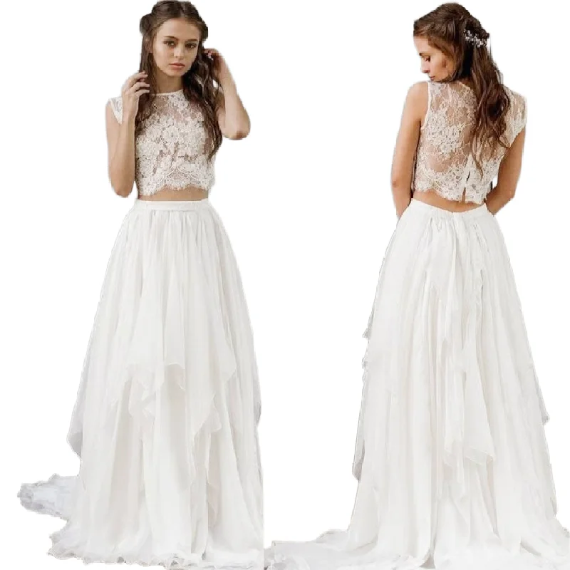 Elegant Bohemian Two Piece Wedding Dress 2026 Top Lace Separates Boho Country Bridal Dress Enchanting Beach Garden Bride Dress