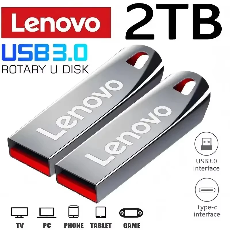 Lenovo 2 to Usb 3.0 clés Flash haute vitesse métal clé USB 1 to 512GB 256GB clé USB Portable étanche mémoire Usb disque Flash