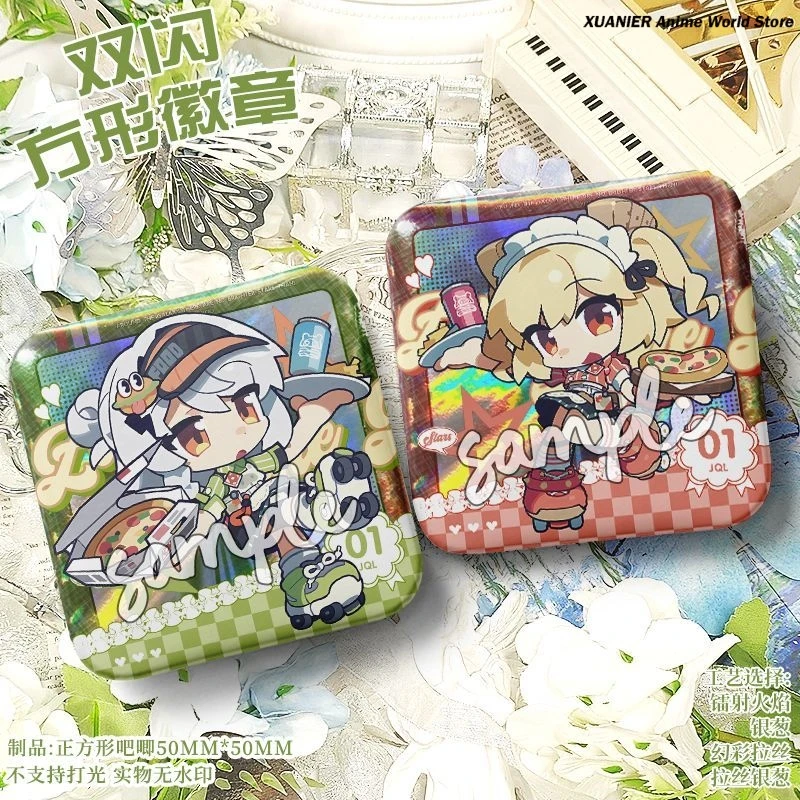 Zenless Zone Zero Burnice Whita Anby Demara Food Battle Series Badge carré en fer blanc, broche, pince, pendentif, cadeau pour cosplay d'anime