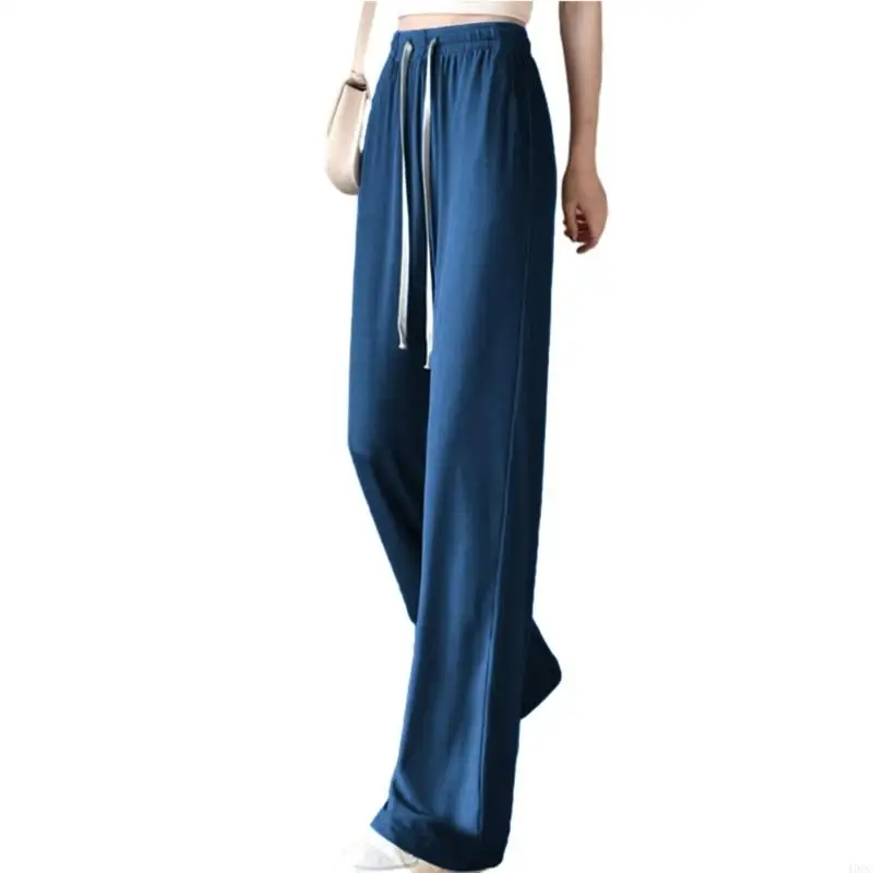 40GC Women Drawstring Elastic High Waist Straight Sweatpants Wide Leg Pants