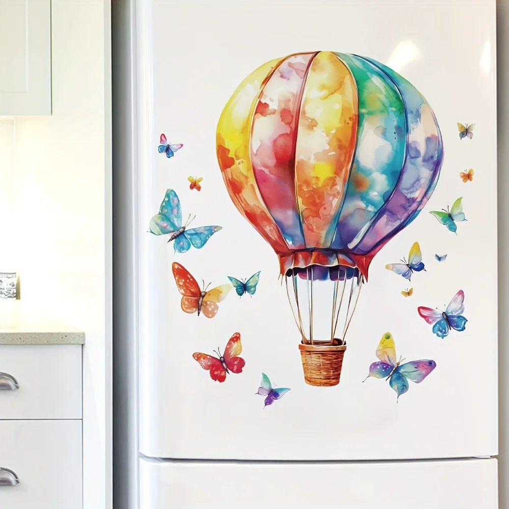 1 Colorful Hot Air Balloon Sticker, Colorful Butterfly, Ink Painting Style, Suitable for Living Room, Bedroom, Kitchen, Home Decoration Background Wall Decoration