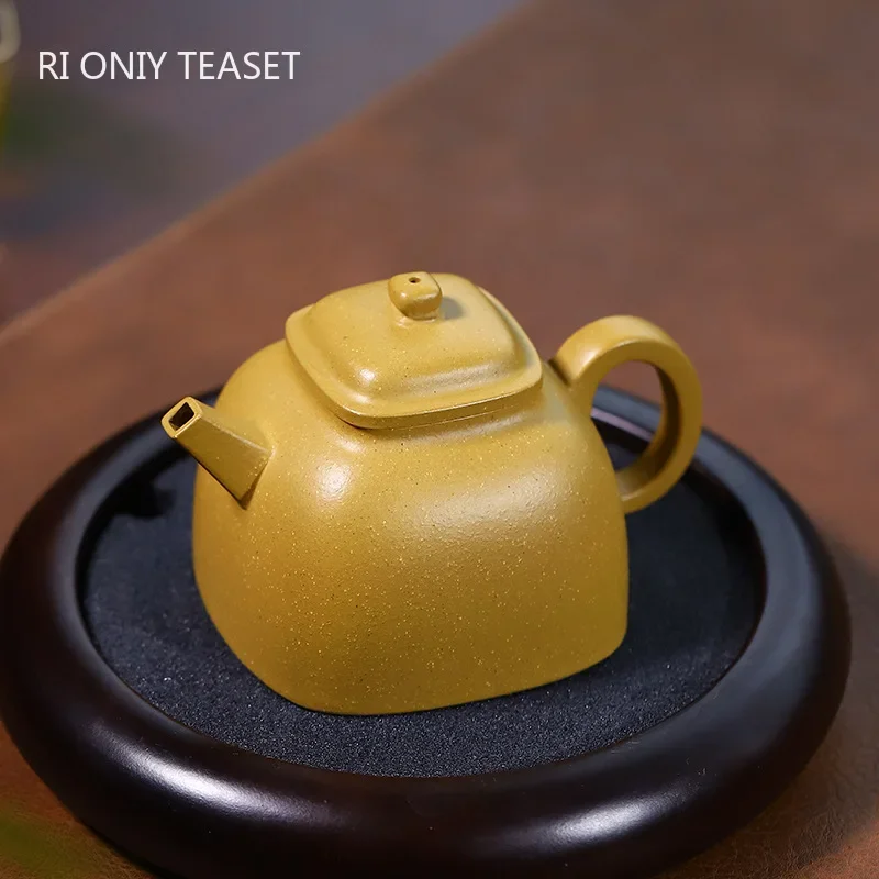 160ml Yixing High-end Purple Clay Teapots Handmade Square Shape Pot Raw Ore Gold Section Mud Kettle Chinese Zisha Tea Set