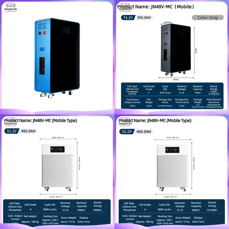 51.2V 300Ah 15kWh LiFePO4 Battery Stackable Solar Energy Storage System Hybrid Inverter Home Power Wall Touch Screen Mobile