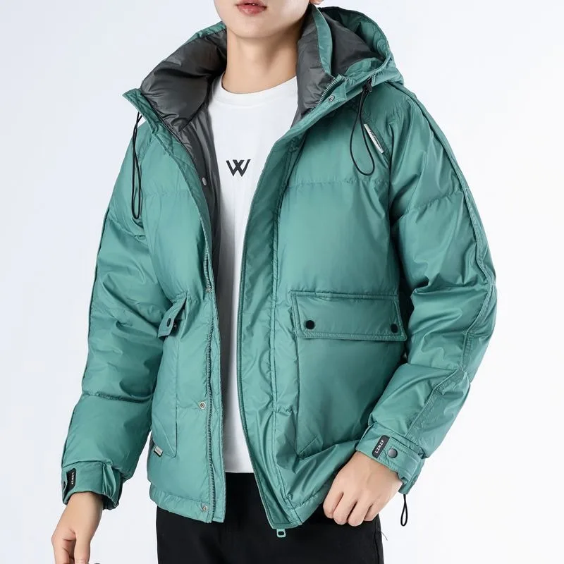 Männer leichte Daunen jacke Winter neue Männer verdicken warme Mode Stand Kragen Ente Daunen Outwear lässig Kapuze reine Farbe Outcoat