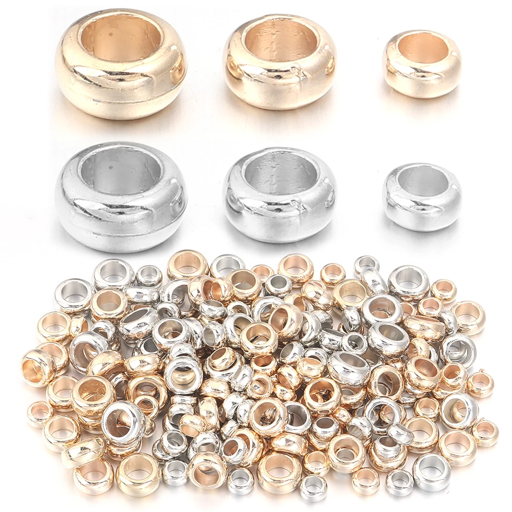 100 teile/los CCB Spacer Perlen Großes Loch Flache Runde Lose Perlen Für Armband Halskette DIY Schmuck Machen Zubehör Großhandel