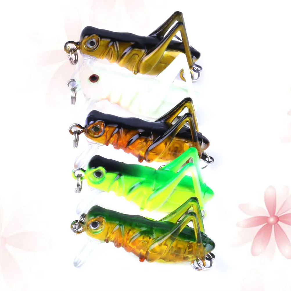 5Pcs 3.3cm 3G Realistic Grasshopper Fishing Lures Lifelike Tongue Depressor Design for Deep Water Floating Freshwater Artificial