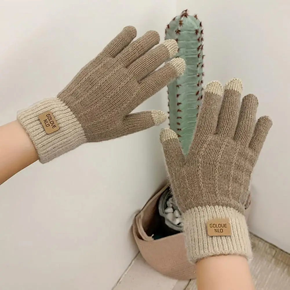 1 Paar Winter handschuhe Unisex Touchscreen weiche dicke Plüsch volle Finger gestrickt farblich passend verdickte Outdoor-Fahrrad handschuhe