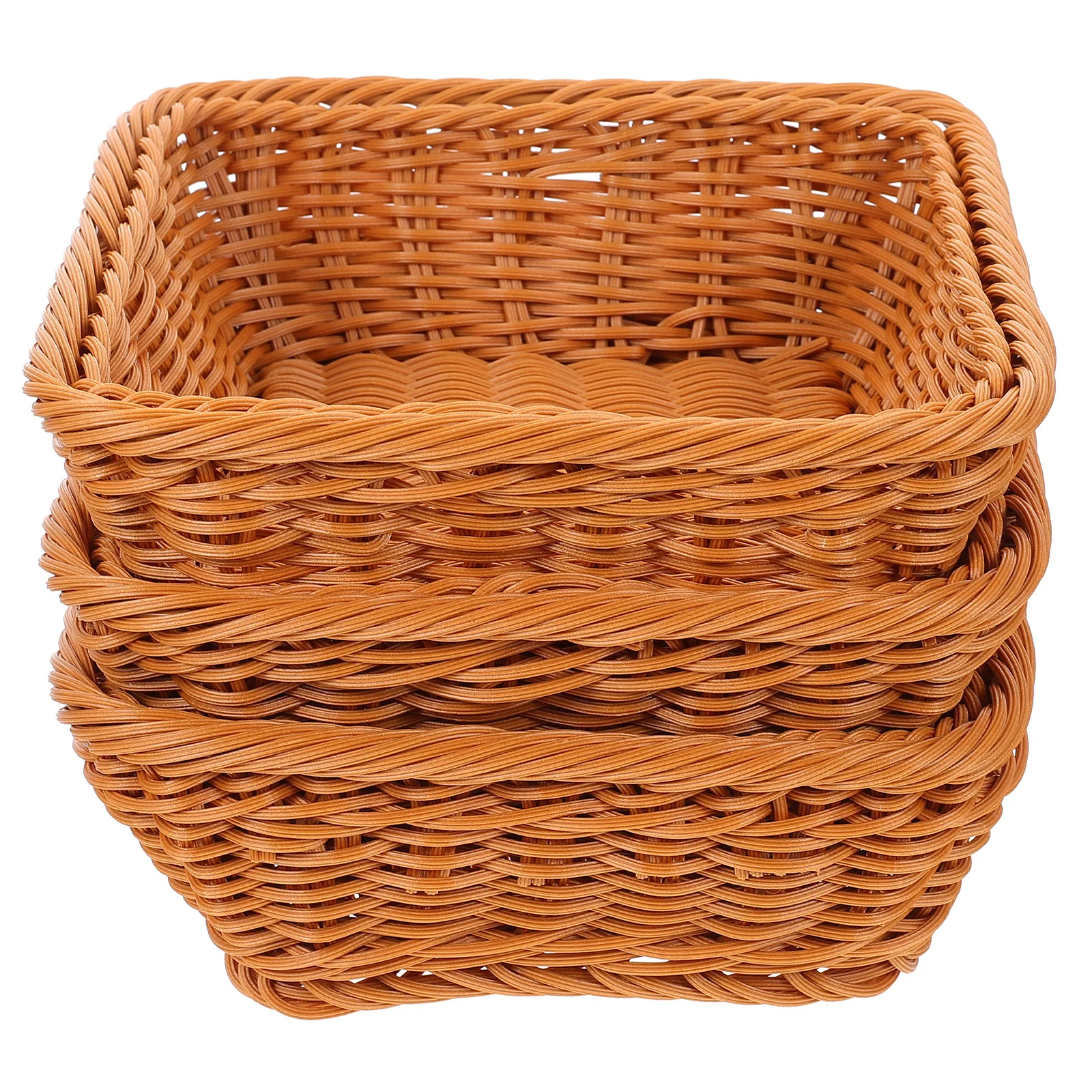 3Pcs Plastic Woven Bread Basket Square Multifunction Storage Basket Desktop Home Organizer Fruit Baskets Small Baskets