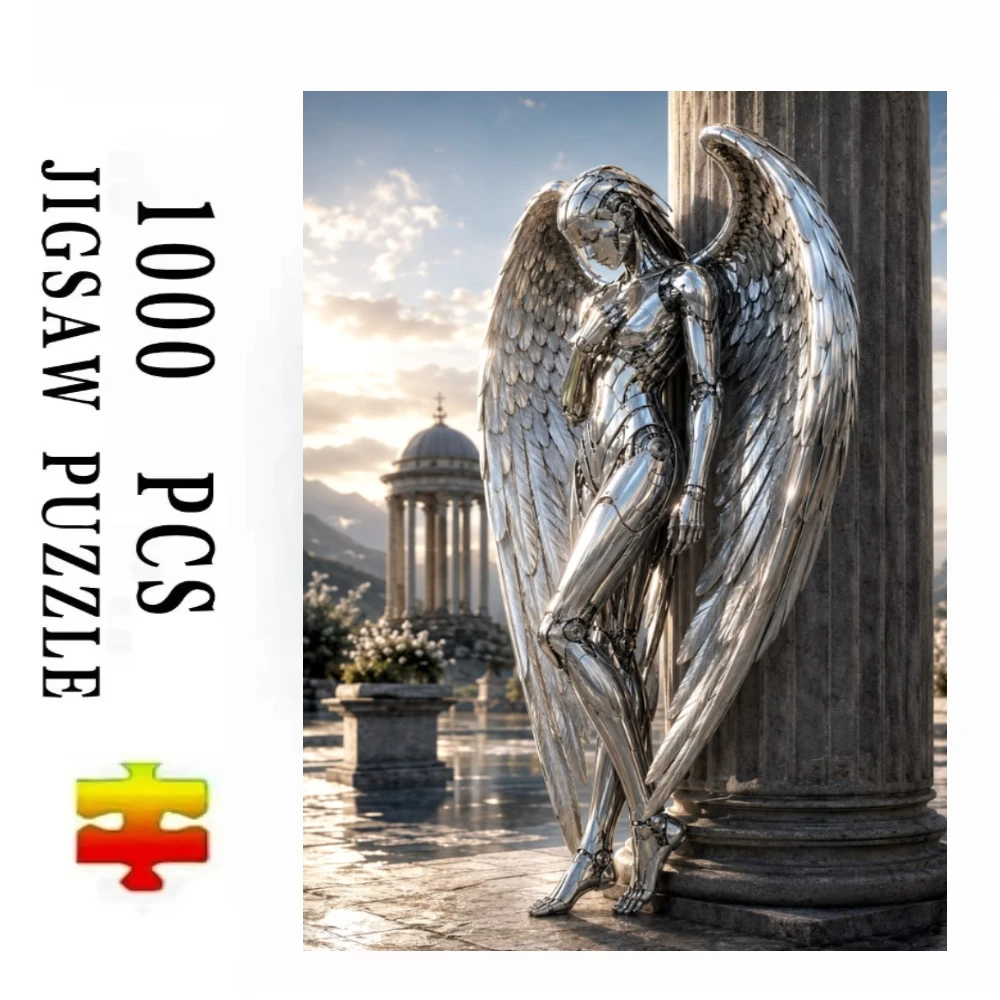 Silver Mechanical Angel Wings Statue Jigsaw Puzzles 500/1000/1200/2000 PCS Wall Decor for Living Room Bedroom Gift No Frame