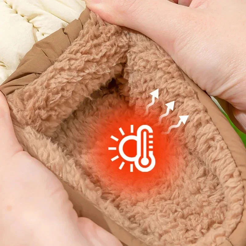 방수 다운 두꺼운 밑창 야외 슬리퍼 여성용 2025 겨울 혼합 색상 미끄럼 방지 실내 슬리퍼 여성용 따뜻한 플러시 면화 신발