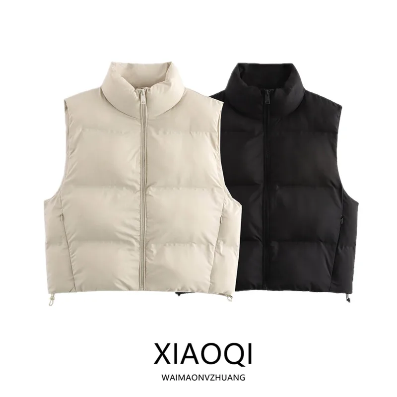 Women's New Autumn Winter Cotton Vest Warmth Sleeveless Stand Collar Selectable 2024 Fashion Casual Zipper Closure