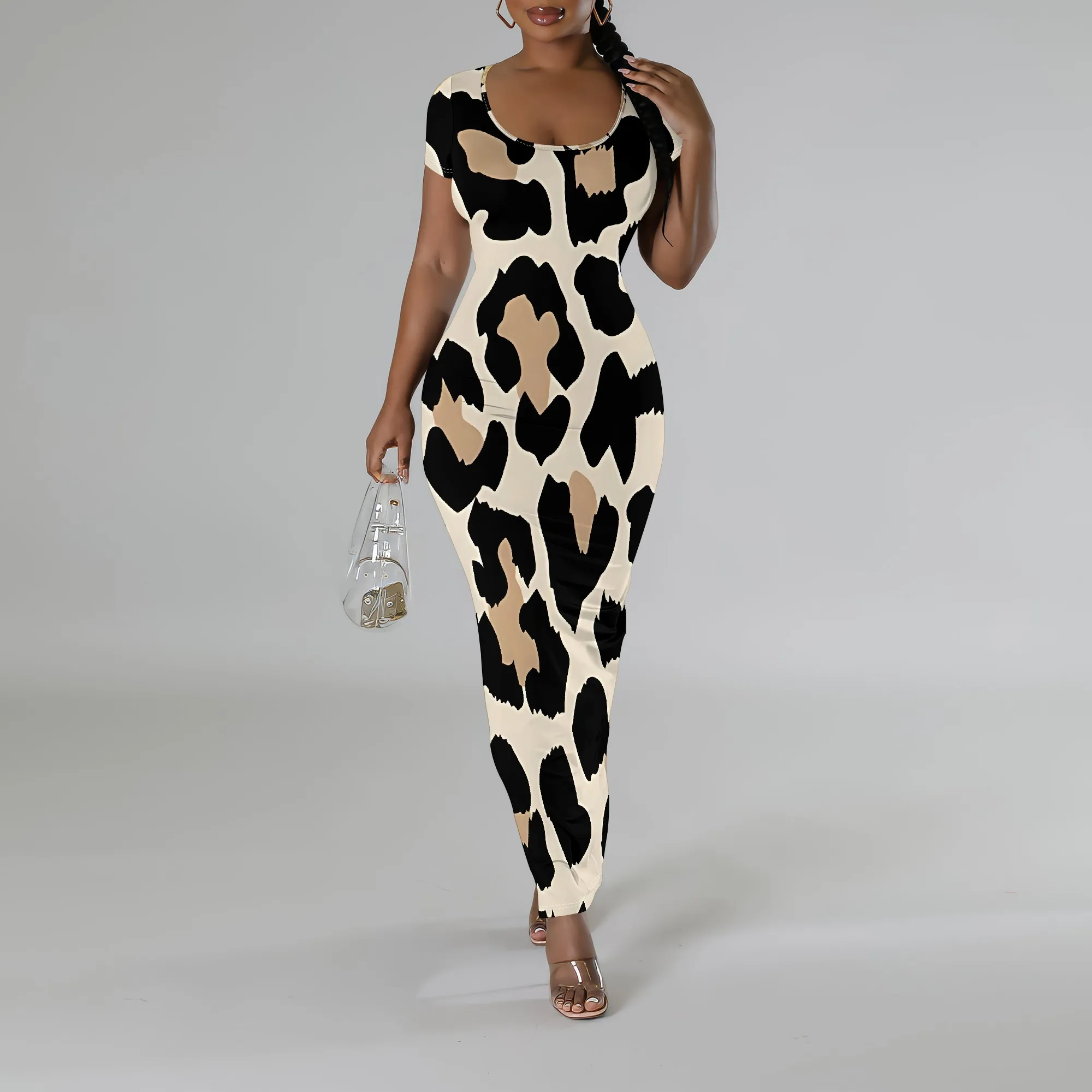 

Womens Fashion Sleeveless Loose Sexy Outfits Long Slip Print Sundress Leopard Print Scoop Neck Casual Dress Maxi Dresses