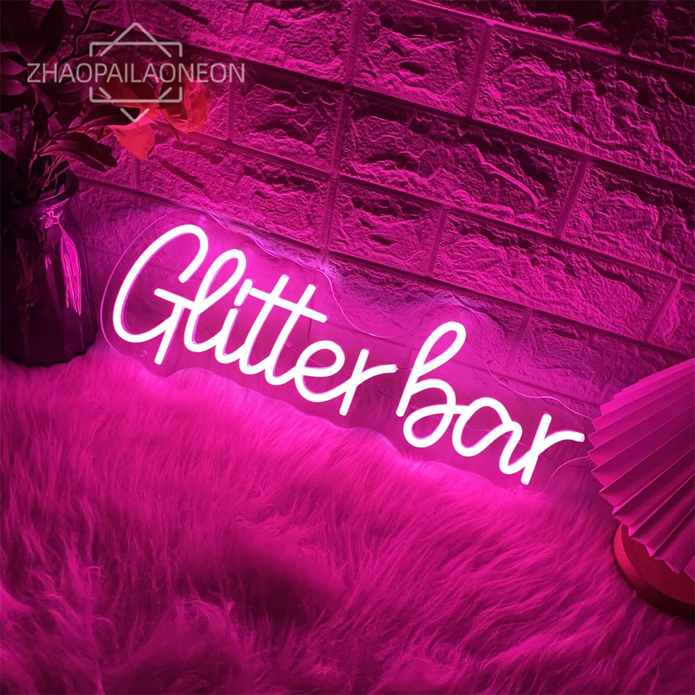 Imagem -03 - Glitter Bar Neon Led Sinal Night Club Bar Festa Sala Decoração da Parede Led Luzes de Néon Decoração do Quarto Flash Bar Clube Salão de Beleza Sinal de Néon