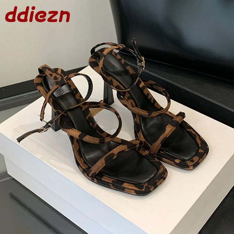 

Fashion Square Toe Ladies High Heels Sandals Shoes Female Buckle Strap Footwear Metal Heels Sandals Shoes For Women Pumps