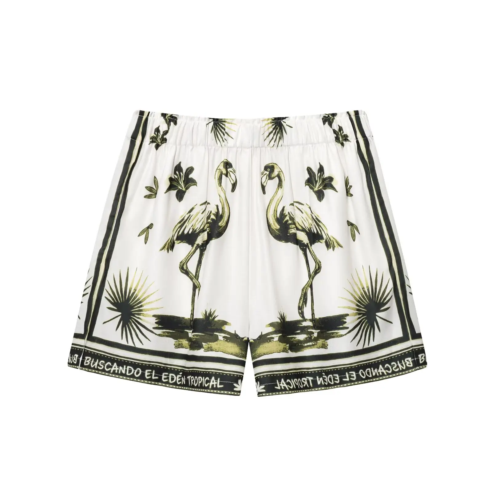 Set atasan kemeja lengan panjang bermotif bergaya kasual liburan musim panas 2025 untuk wanita + celana pendek pinggang tinggi