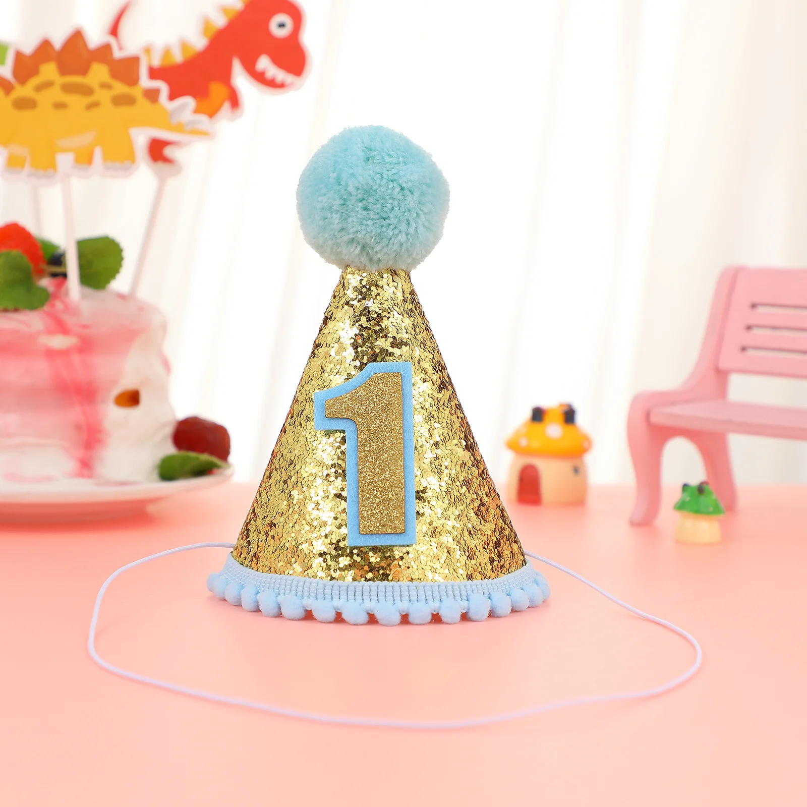 

1St Birthday Cone Hat Baby Girl Birthday Cap Lovely Fashion Mini Cone Hat Adjustable Strap for Party Celebration Photo Prop