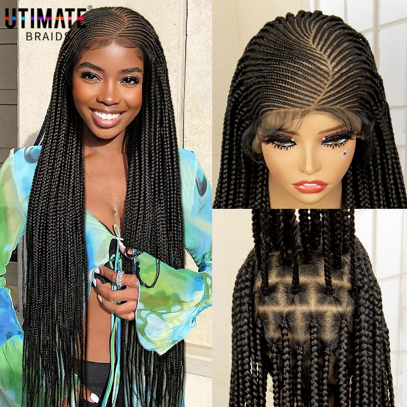 

36 Inches Full Lace Cornrow Braided Wigs Synthetic Knotless Box Braids Wig with Baby Hair for Black Women Lace Frontal Wig