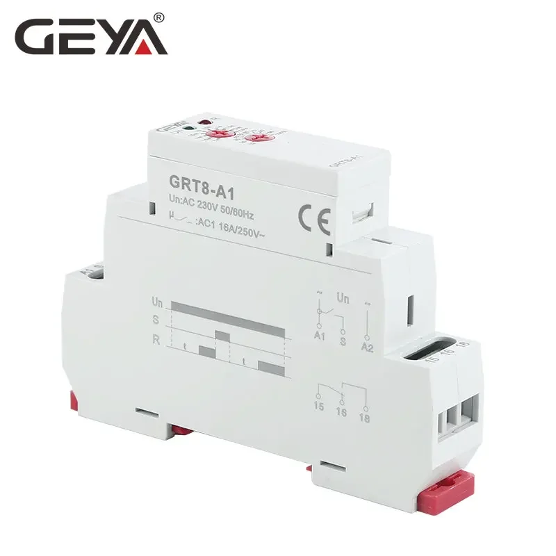 GEYA GRT8-A 전자 릴레이 타임 릴레이, 16A SPDT ON 딜레이 타이머, DIN 레일 유형 AC230V 또는 AC/DC12-240V, 12V, 24V, 220V