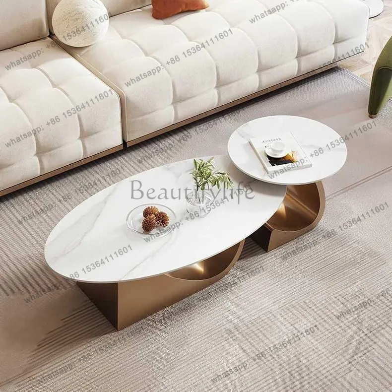 LS light luxury simple rock slab oval coffee table modern minimalist economical coffee table