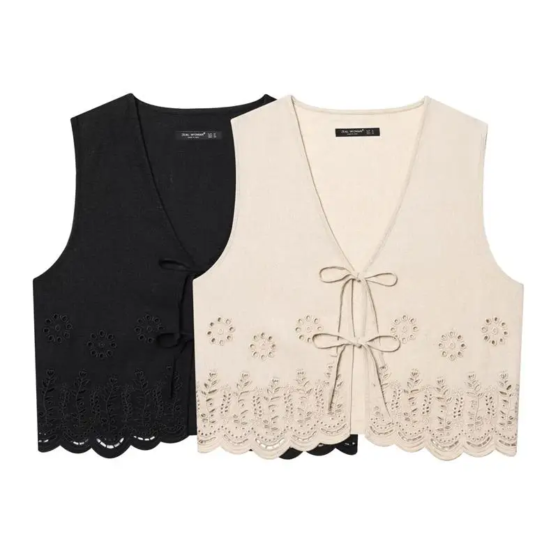 

Tank Tops Women's Summer 2025 New Chic Embroidery Retro Women's Tops Street Fashion V-neck Joker Youth Tops