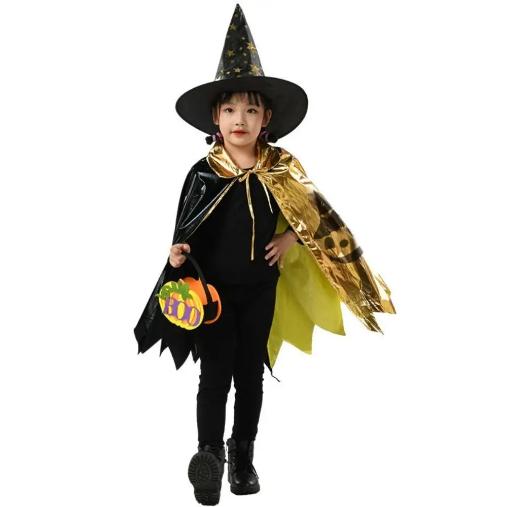 

Wizard Hat Kids Halloween Cloak Hat Set Dressing Up Pointed Hat Witch Hats Cape Set Five Star Party Robe
