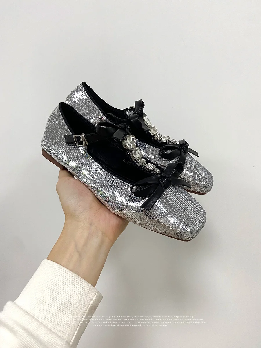 Princess Style  Knot Flat Heel Mary Janes Women's Shoes Leather Uppers Slip-On Fashionable All-Season Footwear