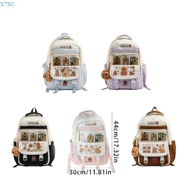 X7XC Fashion Capybara Backpack With Spacious Interior Nylon School Bag Casual Daypack for Adventures And Short Trips
