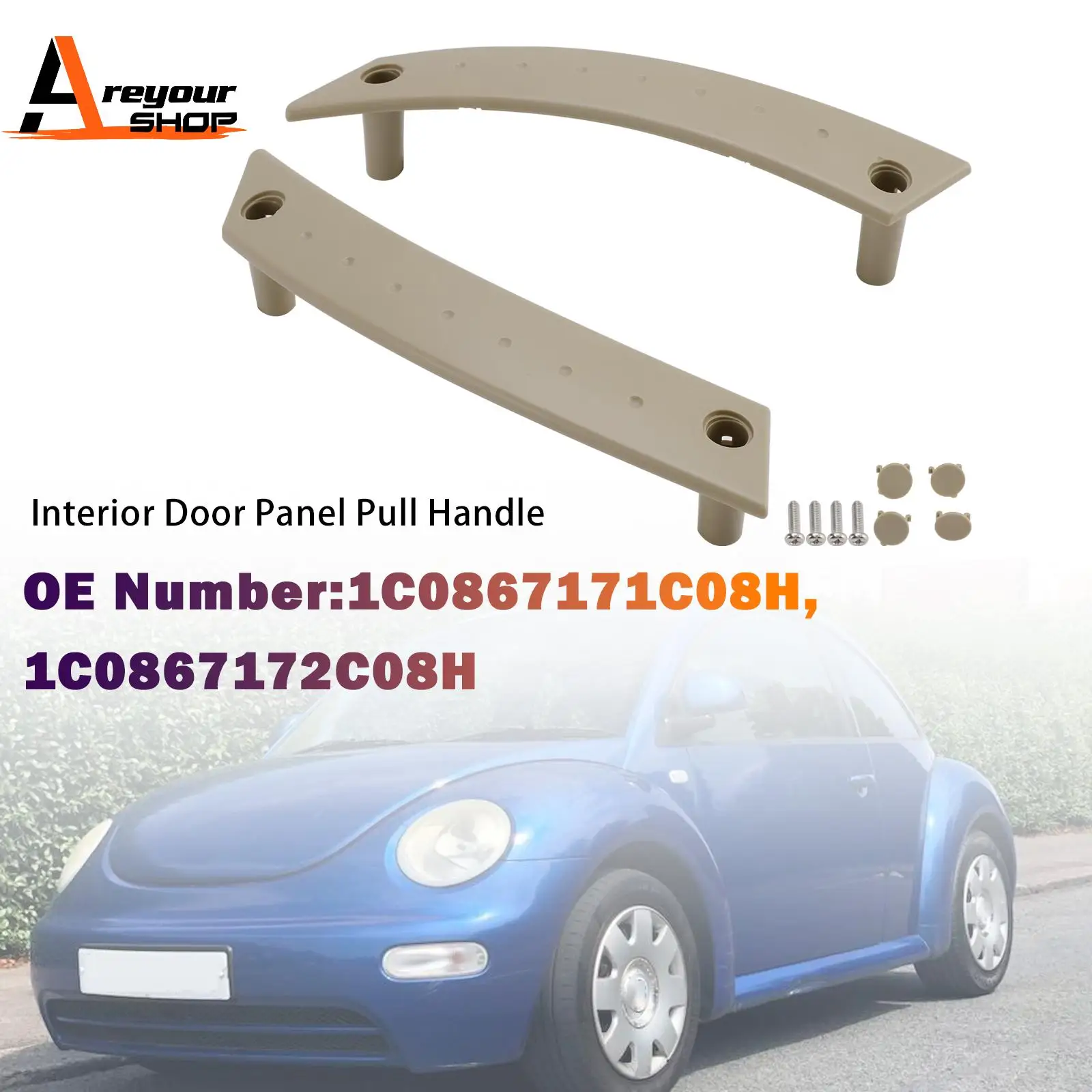 

Areyourshop Pair Interior Door Panel Pull Handle Repair Kit Tan For VW Beetle 2000-2002 2003 2004 2005 2006 2007 2008 2009 2010