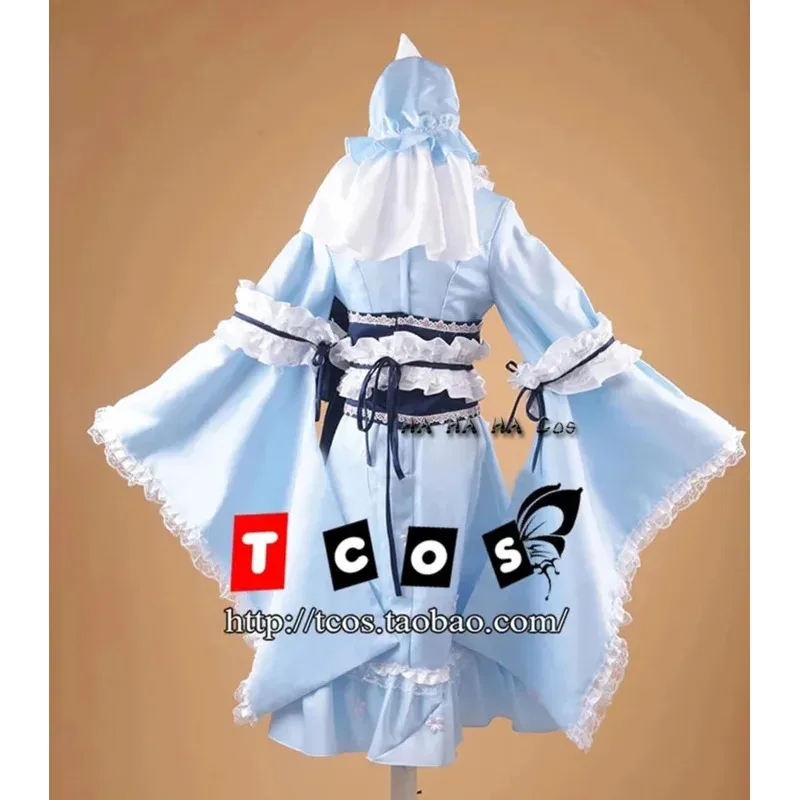 Touhou Project Saigyouji Yuyuko Anime Costume Cosplay Halloween Party Costume Cosplay Set completo Uomini e donne Parrucca Ventole Calzino Puntelli