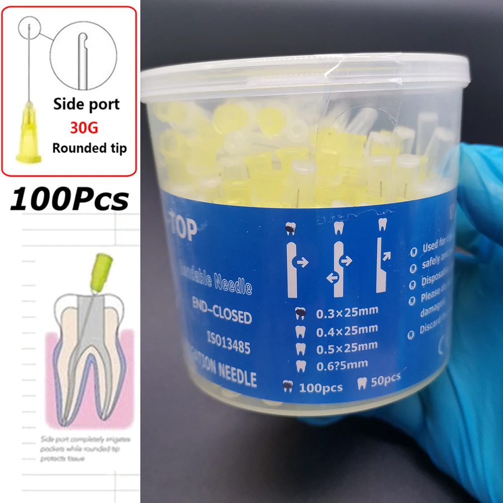 

100Pcs/pot Dental Washing Endo Irrigation Tip Side Port Syringe Needle Disposable Dentistry Consumables