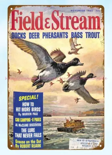 1962 Field & Stream duck hunting metal tin sign  men cave kitchen wall art