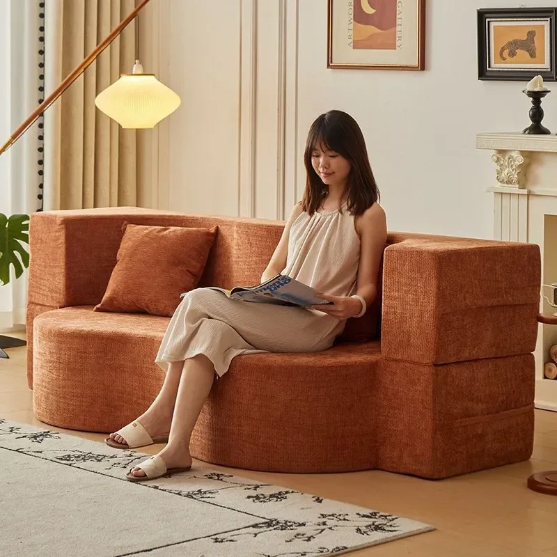 Vacuum compression sofa retro sofa bed small apartment household living room module dual-purpose double foldable fabric sofa